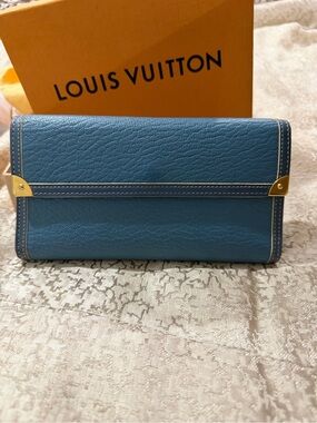 Louis Vuitton Blue Leather Slim Continental Wallet with Gold Corners